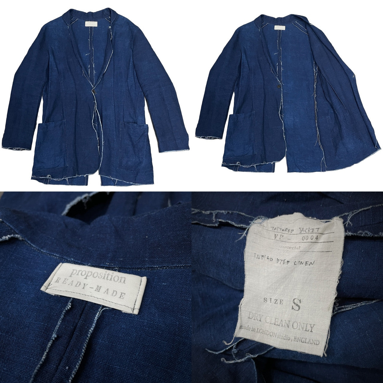 PROPOSITION READY-MADE INDIGO DYED LINEN CUT-OFF TAILORED JACKET インディゴダイリネンカットオフテーラードジャケット プロポジション メンズ