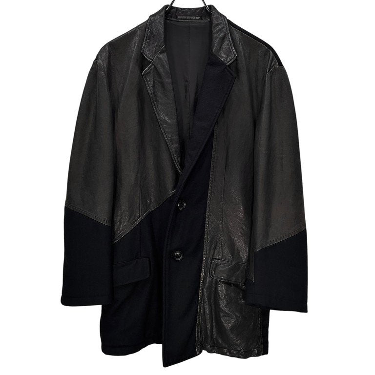 Yohji Yamamoto Pour Homme 15AW LOOK22 ラムレザーパッチワークウールフラノ2Bテーラードジャケット レア 希少 Archive 切替 切り替え 製品染め ブレザー ブルゾン コート アウター HY-J45-804 ヨウジヤマモトプールオム