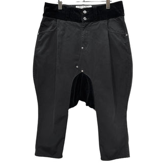 GANRYU 13AW ゴートレザーパッチコットンギャバジンブラックデニムコーデュロイ切替再構築サルエルパンツ クロップド ボトムス COMME des GARCONS ガンリュウ コムデギャルソン メンズ