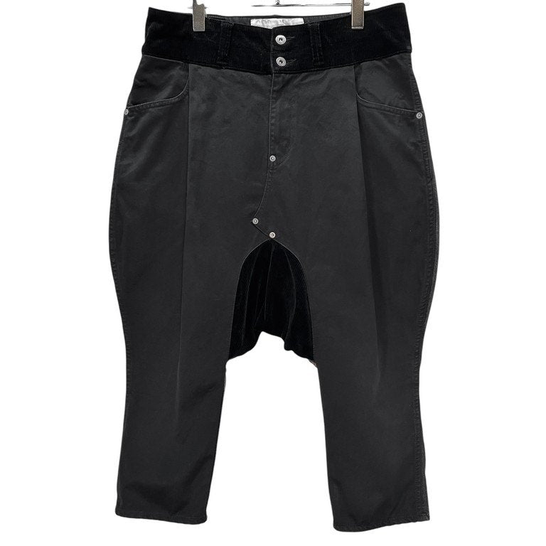 GANRYU 13AW ゴートレザーパッチコットンギャバジンブラックデニムコーデュロイ切替再構築サルエルパンツ クロップド ボトムス COMME des GARCONS ガンリュウ コムデギャルソン メンズ