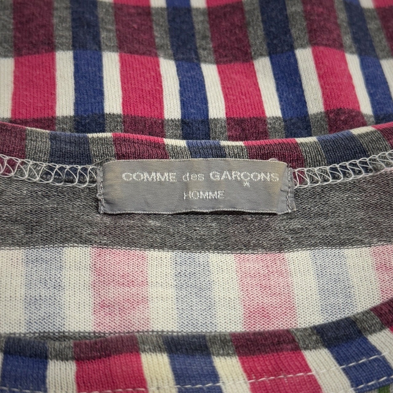 COMME des GARCONS HOMME 01AW 縦接ぎストライプパッチワークチェック柄クルーネックTシャツ カットソー Tee T-shirt 半袖 トップス Archive 00s 総柄 コムデギャルソンオム メンズ