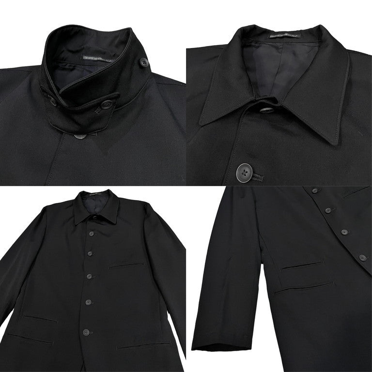 Yohji Yamamoto Pour Homme 20SS ウールギャバジン6Bストラップスタンドカラー燕尾ロングテーラードジャケット HN-J45-100