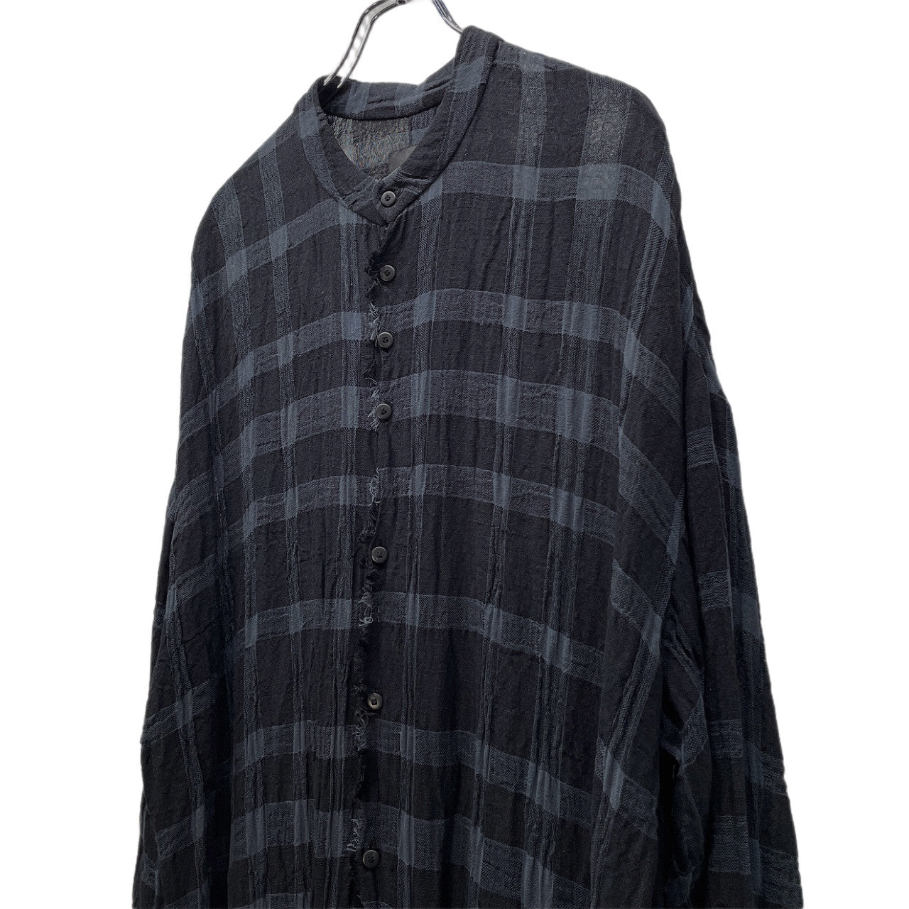 SOSNOVSKA リネンコットンガーゼチェックカットオフバンドカラーロングシャツ ブラウス トップス ソスノブスカ メンズ