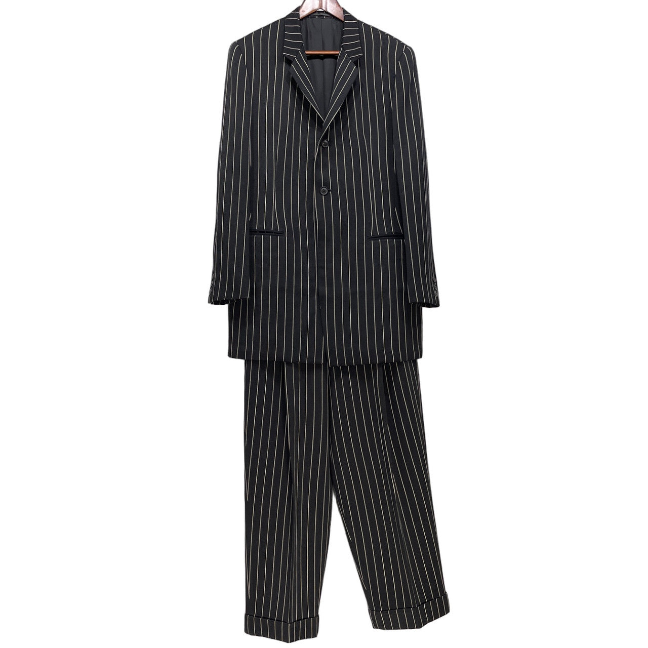 Yohji Yamamoto Femme 93AW ストライプセットアップスーツ Archive 90s 脱色期 テーラードジャケット パンツ ブルゾン アウター ボトムス ヨウジヤマモトファム レディース