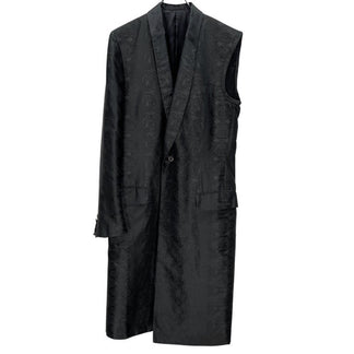 ALEXANDER McQUEEN 05AW 総シルクジャカードアシンメトリーノースリーブチェスターコート Archive 00s 総柄 花 テーラード ジャケット ブルゾン アウター アレキサンダーマックイーン メンズ