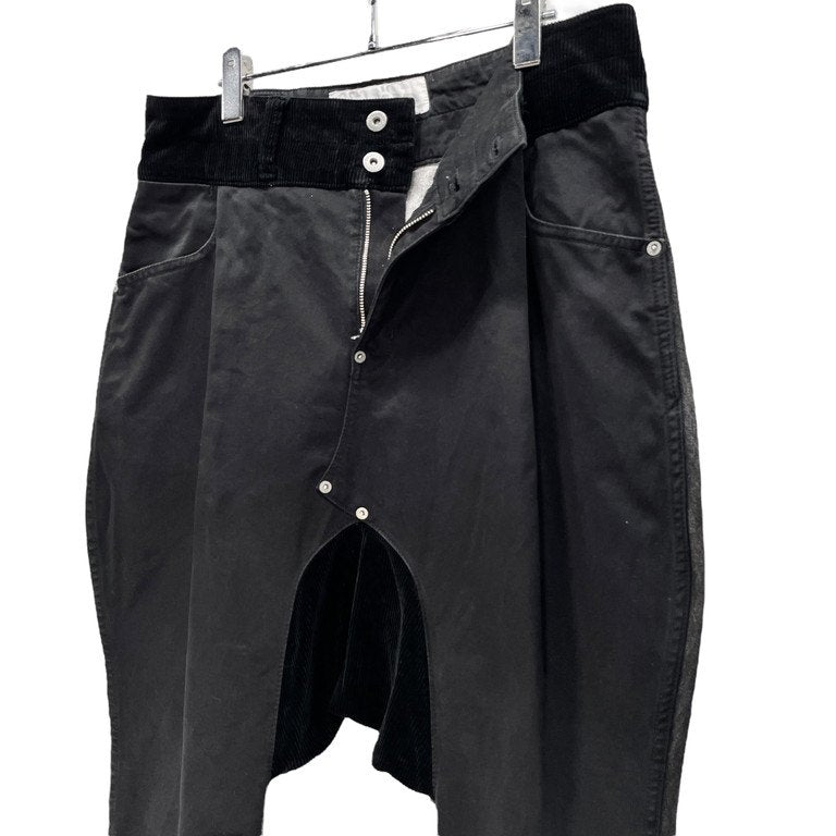GANRYU 13AW ゴートレザーパッチコットンギャバジンブラックデニムコーデュロイ切替再構築サルエルパンツ クロップド ボトムス COMME des GARCONS ガンリュウ コムデギャルソン メンズ
