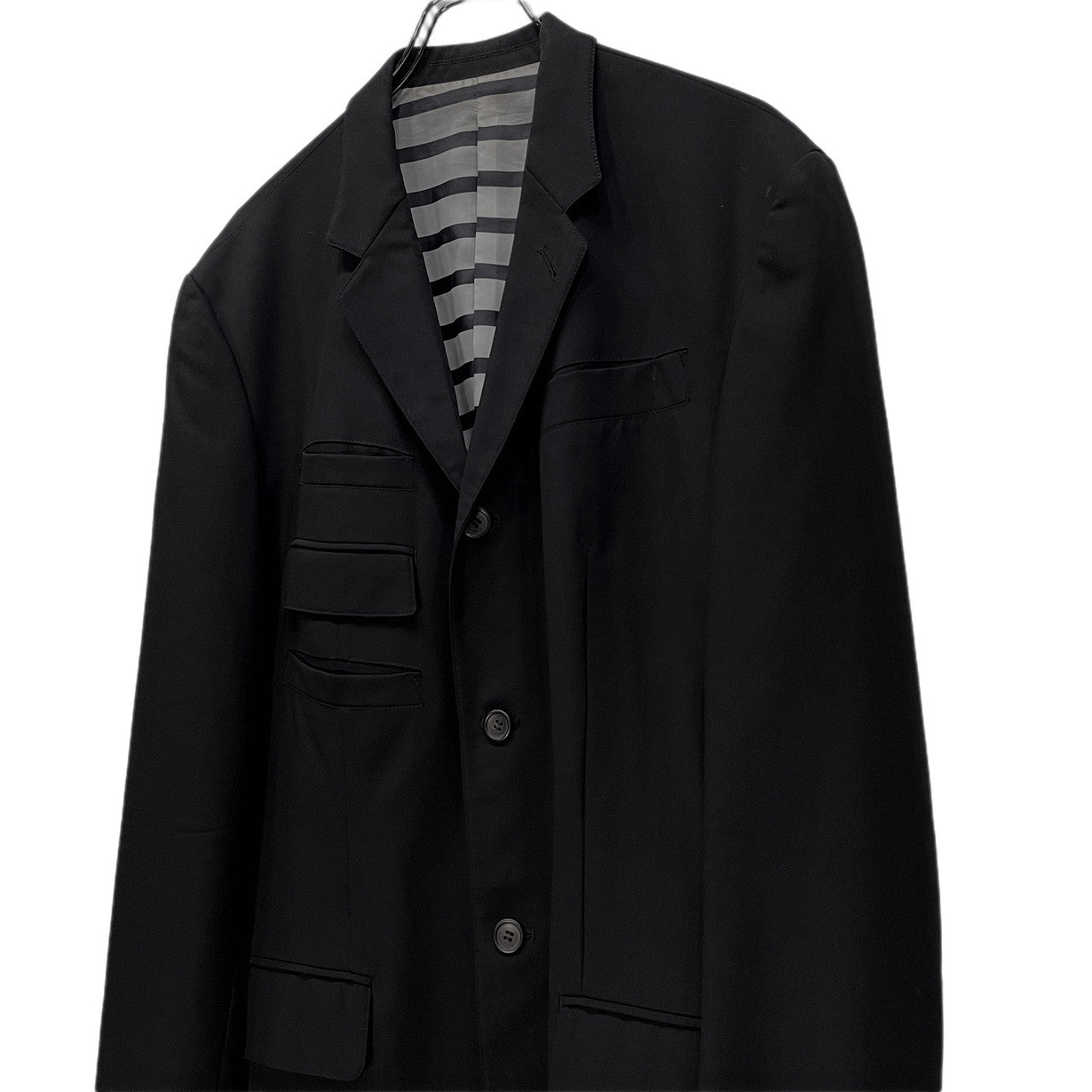 Jean Paul GAULTIER HOMME 93SS ウールギャバジンボーダーライニングマルチポケット3Bテーラードジャケット ブルゾン ブレザー コート アウター Archive 90s JPG ジャンポールゴルチエ ゴルチェ メンズ