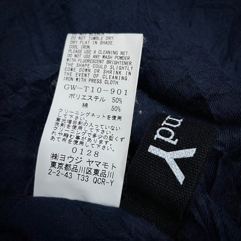 Ground Y 18SS UNEVEN HEM SHORT SLEEVE C/E WASHER PLAIN STITCH FABRIC ポリエステルコットン天竺皺加工クルーネックカットソー Tシャツ シワ Yohji Yamamoto