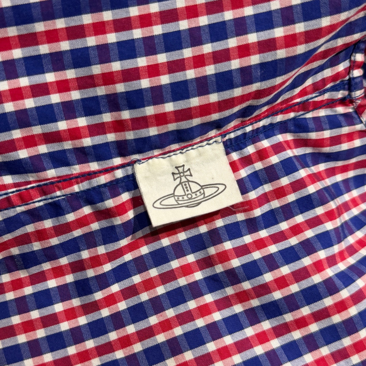 Vivienne Westwood GOLD LABEL オーブ刺繍チンカラー5分袖チェックショートシャツ ブラウス トップス Archive 90s ヴィヴィアンウエストウッド ゴールドレーベル レディース