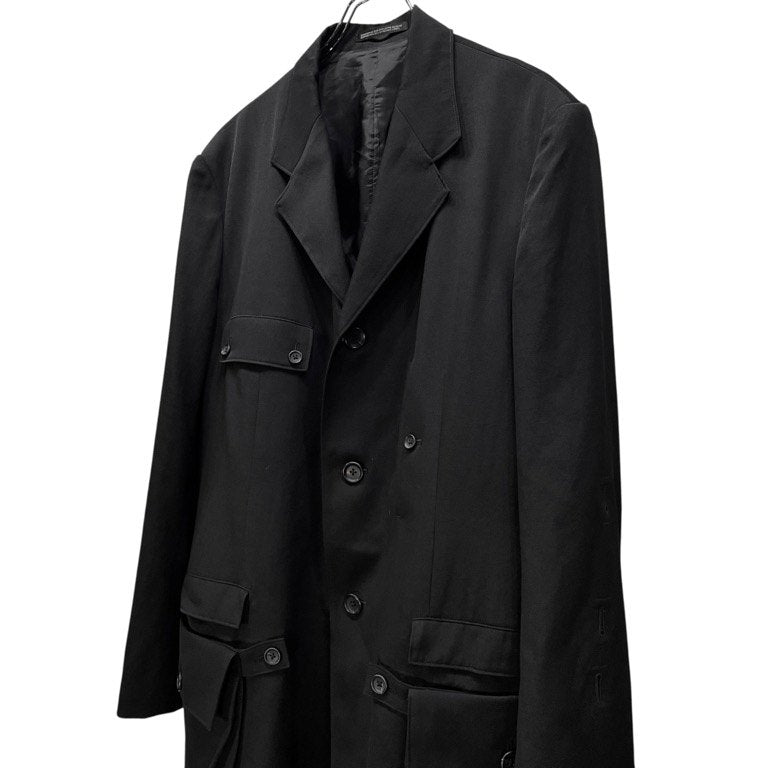 Yohji Yamamoto Pour Homme 25SS WOOL GABARDINE SLEEVE BUTTON DETACHABLE POCKET JACKET ウールギャバジンスリーブボタン着脱ポケット付きロングテーラードジャケット コート HP-J37-100 定価約20万 ヨウジヤマモトプールオム