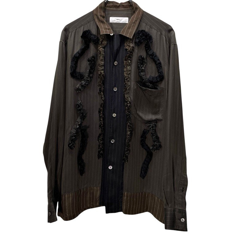 TOGA VIRILIS 21AW オープンカラーストライプフリルキュプラシャツ ブラウス 開襟 トップス トーガ ビリリース メンズ