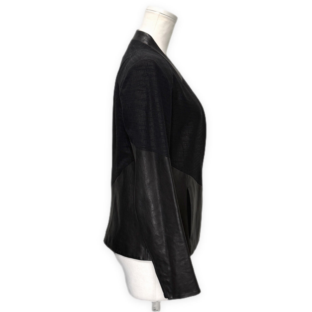 HELMUT LANG ジャガードレザー切り替えノーカラーショートジャケット アウター トップス Archive ヘルムートラング レディース