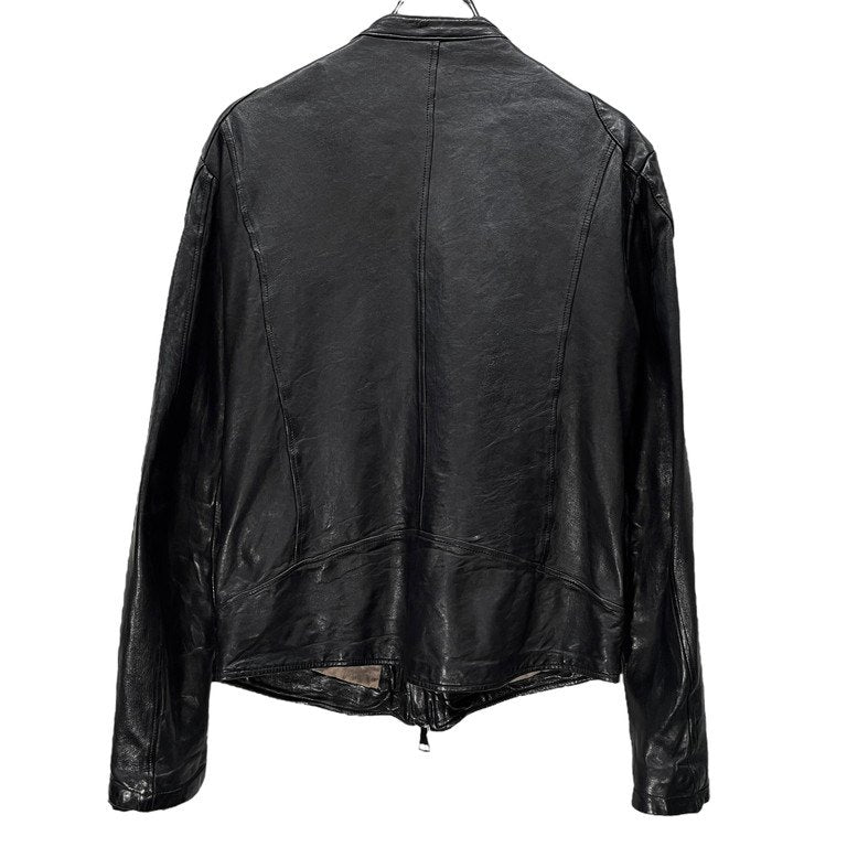 GIORGIO BRATO ラムレザーノーカラーモーターサイクルジャケット シングル ライダース ブルゾン コート アウター ダブルジップ ジョルジオブラット メンズ