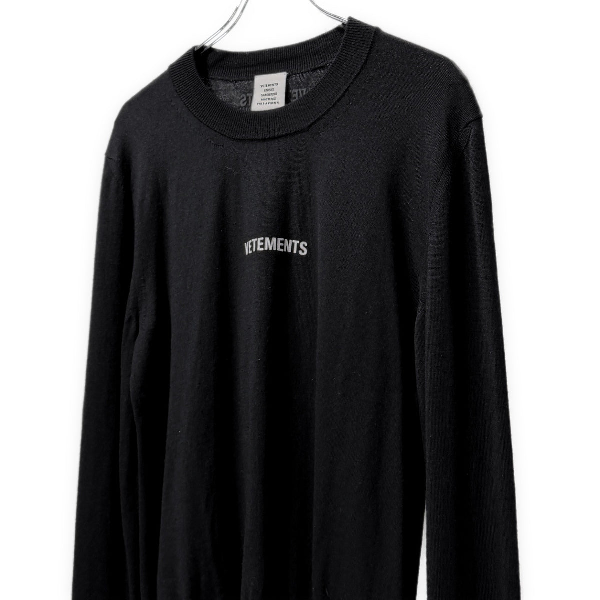 VETEMENTS 21AW ロゴプリント刺繍メリノウールクルーネックニットセーター トップス UAH21KN054 ヴェトモン メンズ