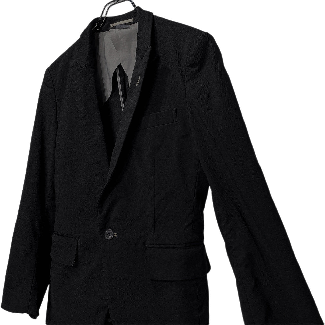 COMME des GARCONS HOMME PLUS 08SS ストレッチナイロンツイル製品染めナローピークドラペル1Bテーラードジャケット ブレザー アウター Archive Super Imposition スーパーインポジション コムデギャルソンオムプリュス メンズ