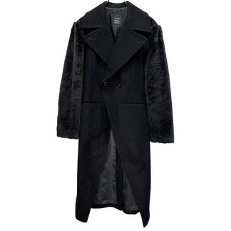 LIMI feu ウールカシミヤメルトンファースリーブ燕尾ロングコート カシミア ジャケット ブルゾン アウター Yohji Yamamoto ヨウジヤマモト リミフゥ レディース