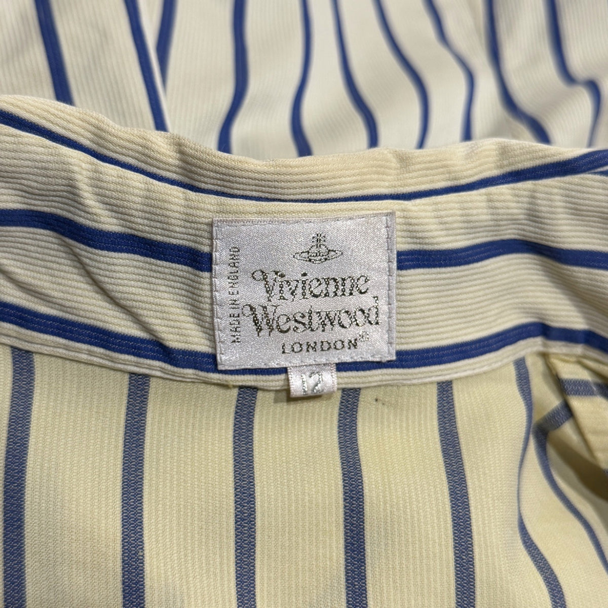 Vivienne Westwood GOLD LABEL オーブ刺繍チンカラー丸襟ストライプショートシャツ ブラウス トップス 5分袖 Archive 90s ヴィヴィアンウエストウッド ゴールドレーベル レディース