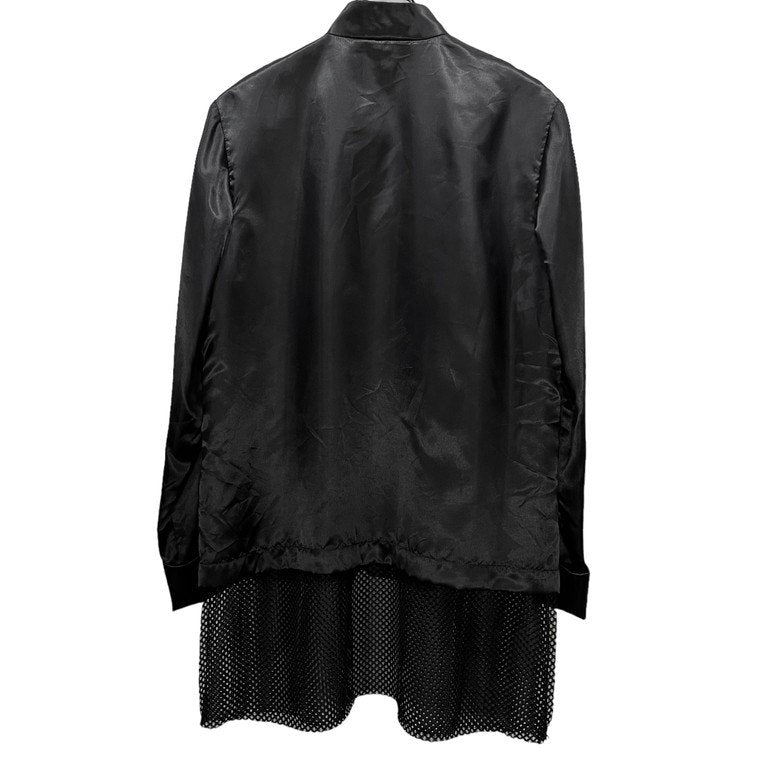 BLACK COMME des GARCONS 18AW ポリエステルサテンメッシュレイヤードカンフージャケット チャイナボタン 釈迦ボタン シャツ コート ブラック コムデギャルソン メンズ レディース ユニセックス