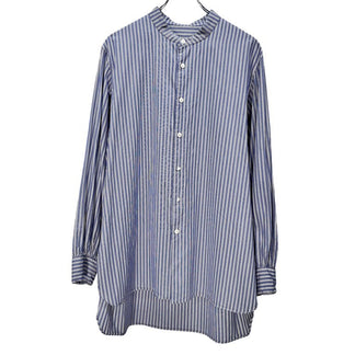 CASEY CASEY 22SS LIGNIERE SHIRT RACCOURCI HOMME NATURAL NAVY コットンブロードストライプ袖口ギャザーオーバーサイズバンドカラーシャツ ブラウス ノーカラー ケイシーケイシー メンズ レディース ユニセックス