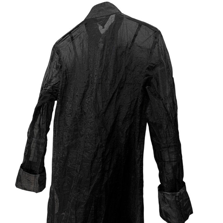 BLACK COMME des GARCONS 20AW ポリエステル皺加工シースルーロングチャイナシャツ ブラウス トップス アウター ジャケット コート ブラック コムデギャルソン メンズ レディース ユニセックス