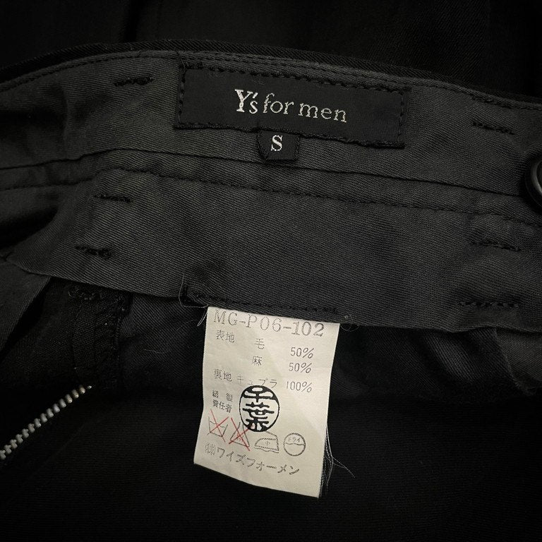 Y's for men ウールリネンギャバジンウエストギャザーフラップポケットテーパードパンツ スラックス トラウザーズ Archive 90s Yohji Yamamoto Pour Homme ヨウジヤマモトプールオム ワイズフォーメン メンズ