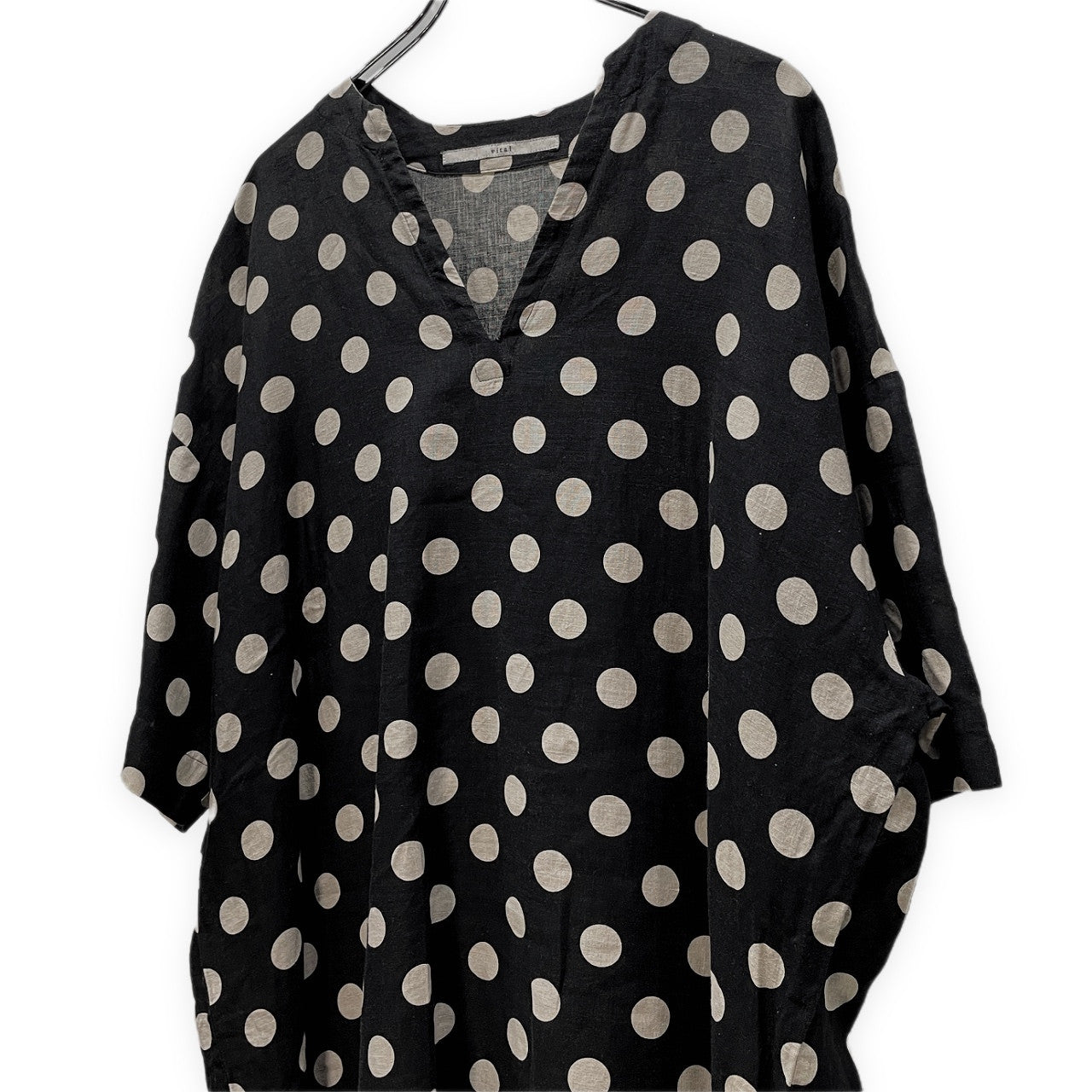 vital リネンドットプルオーバーチュニックシャツ ノーカラー スキッパー ブラウス 水玉 総柄 半袖 トップス バイタル メンズ