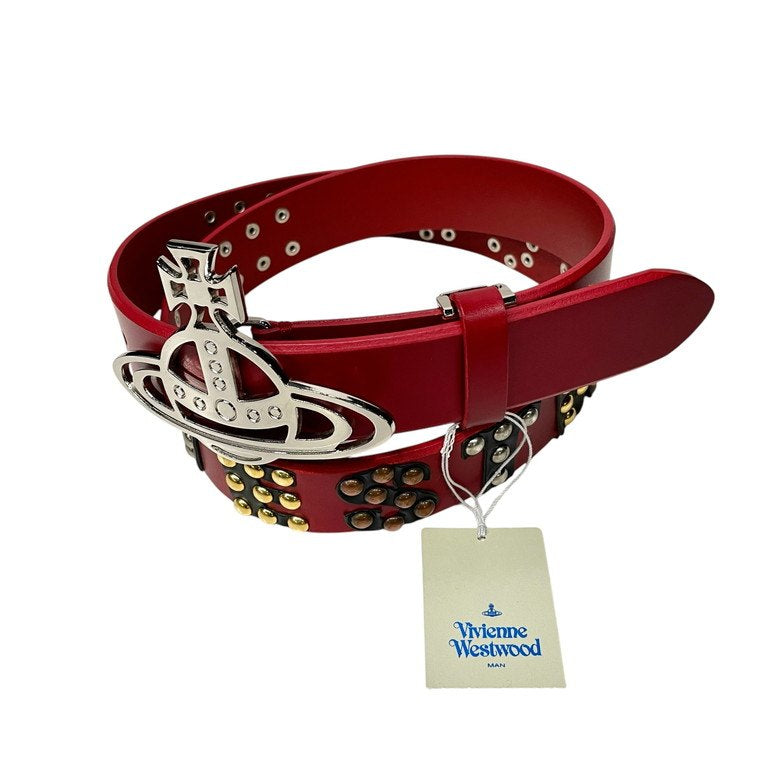 Vivienne Westwood MAN オーブバックルスタッズレザーベルト 未使用タグ付き 赤 レッド ヴィヴィアンウエストウッド マン メンズ