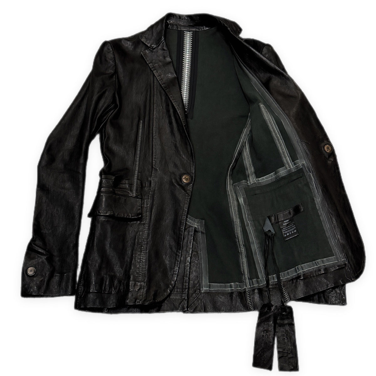 ISAAC SELLAM 25SS PIONNIER STRETCH LEATHER JACKET ラムレザーバックステープルオーバーロックシームテープテーラードジャケット PSLCBL-NOIR アイザックセラム メンズ