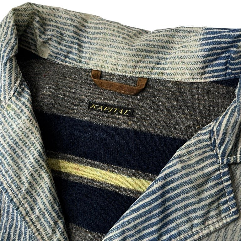 KAPITAL ヒッコリーストライプ転写プリントブランケットライナーナイロンジャケット ブルゾン コート アウター Archive キャピタル メンズ レディース ユニセックス