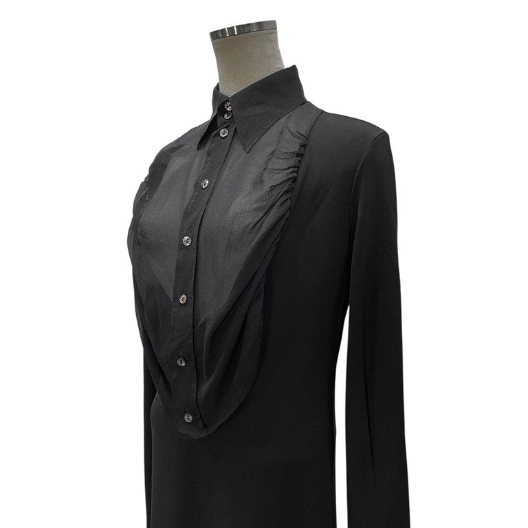 Jean Paul GAULTIER FEMME 91AW シルクプラストロンストレッチロングシャツワンピース ドレス ギャザー カットソー Archive 90s JPG ジャンポールゴルチエ レディース