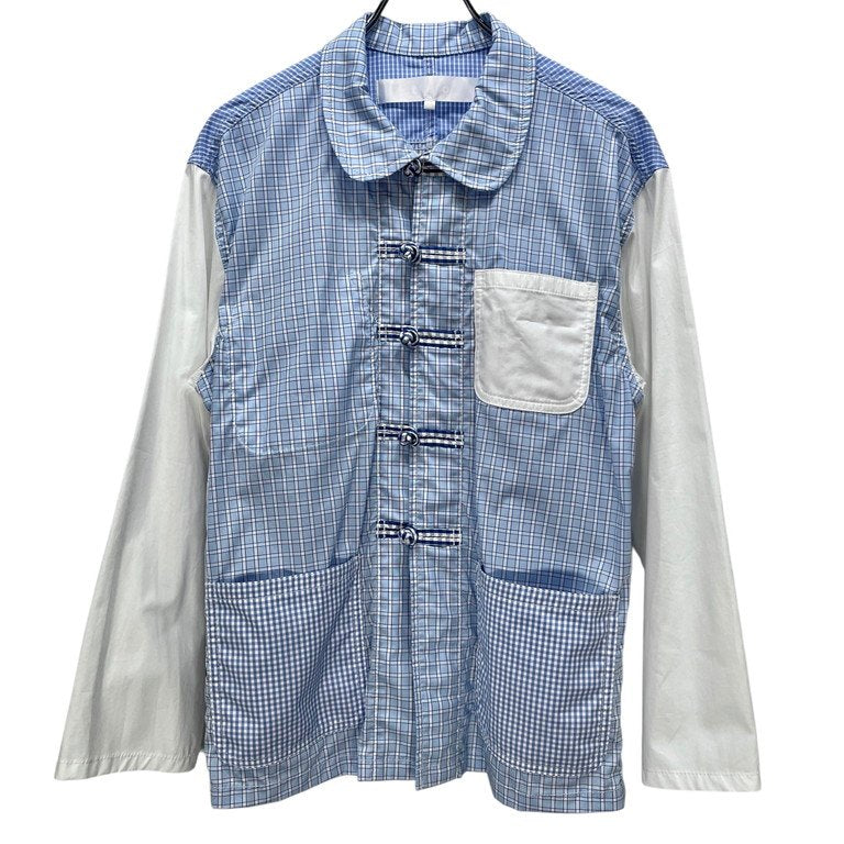 tao COMME des GARCONS 22SS マルチチェック切替丸襟チャイナシャツ ラウンドカラー 釈迦ボタン ブラウス トップス タオ コムデギャルソン レディース