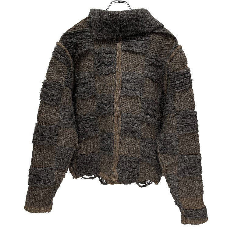 Yohji Yamamoto Femme 82AW アシンメトリーハイネックブロックチェック編みニットセーター Archive 1982 Autumn Winter 80s 90s ボロルック 最初期 超希少 柄 トップス ヨウジヤマモトファム ワイズ レディース