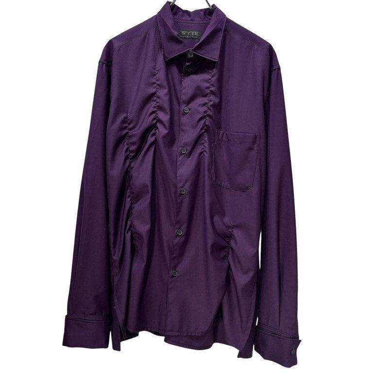 S'YTE Yohji Yamamoto 23AW PE/RY CLEAR TWILL SHIRRING DESIGN SHIRT ポリエステルレーヨンギャバジンシャーリングシャツ ギャザー ブラウス トップス サイト ヨウジヤマモト メンズ レディース ユニセックス