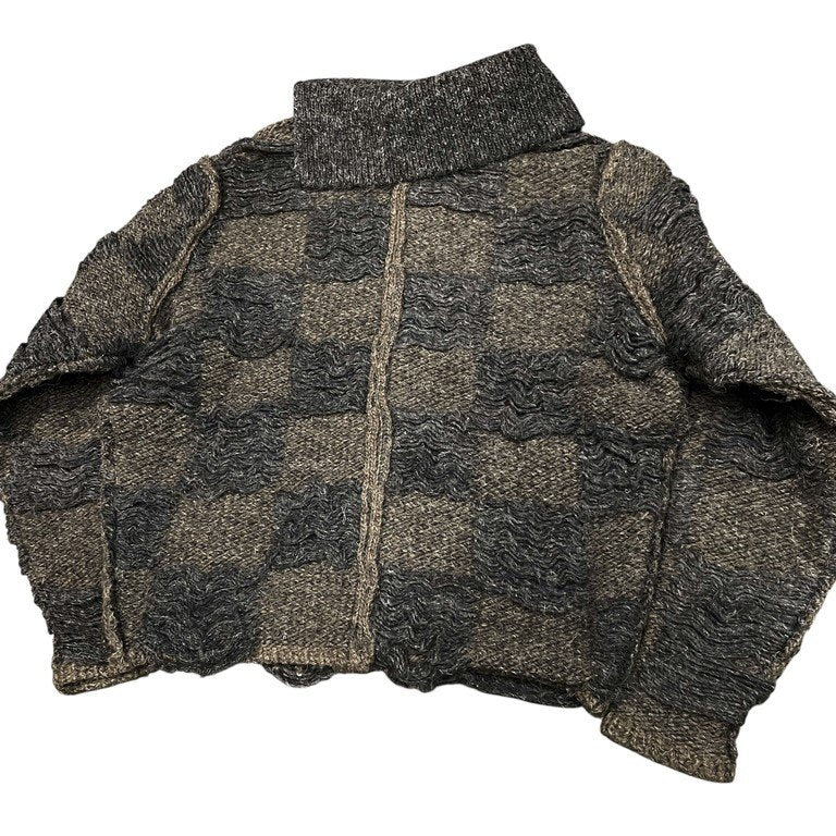 Yohji Yamamoto Femme 82AW アシンメトリーハイネックブロックチェック編みニットセーター Archive 1982 Autumn Winter 80s 90s ボロルック 最初期 超希少 柄 トップス ヨウジヤマモトファム ワイズ レディース