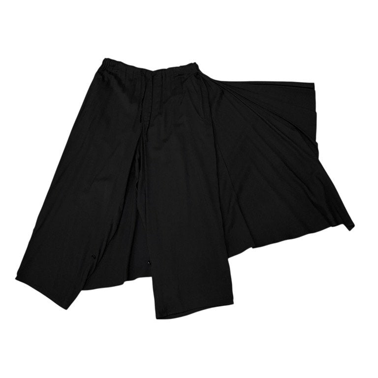 Yohji Yamamoto +NOIR 14SS ウールレーヨンアシンメトリードレープイージーパンツ 裾ボタン ウエストゴム ドローストリング ボトムス Femme ヨウジヤマモト プリュスノアール ファム レディース