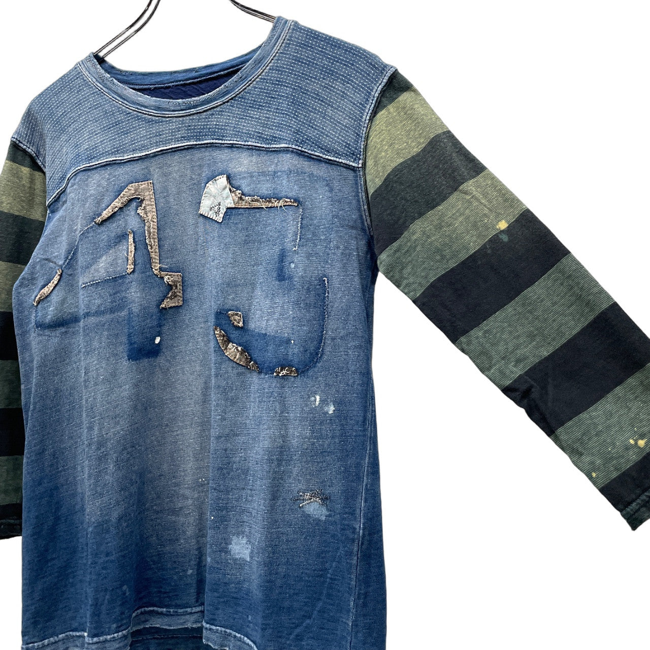 KAPITAL 襤褸ナンバリングダメージリペア加工7分丈フットボールTシャツ カットソー トップス Tee T-shirt Archive ボーダー キャピタル カントリー メンズ レディース ユニセックス