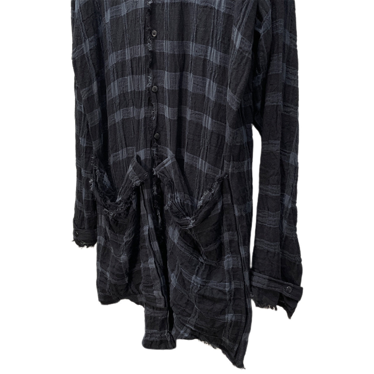 SOSNOVSKA リネンコットンガーゼチェックカットオフバンドカラーロングシャツ ブラウス トップス ソスノブスカ メンズ