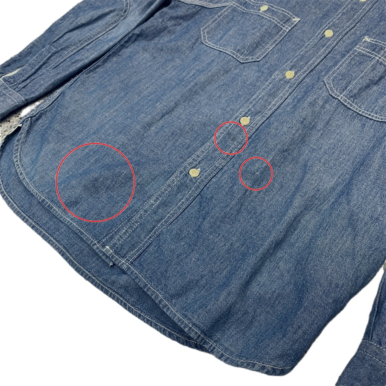 Nigel Cabourn コットンリネンシャンブレーダブルポケット空環シャツ ブラウス トップス ナイジェルケーボン メンズ