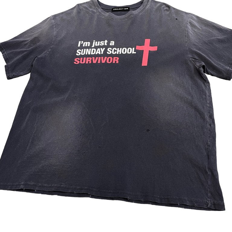 PROJECT G/R SUNDAY SCHOOL WASHED T-SHIRT ダメージ加工プリントオーバーサイズクルーネックTシャツ カットソー Tee プロジェクトジーアール メンズ