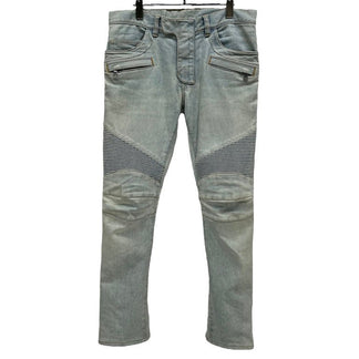 BALMAIN HOMME アイスブルーストレッチデニムバイカーパンツ 蛇腹 ボトムス ジーンズ S6HT551D204V バルマン オム メンズ
