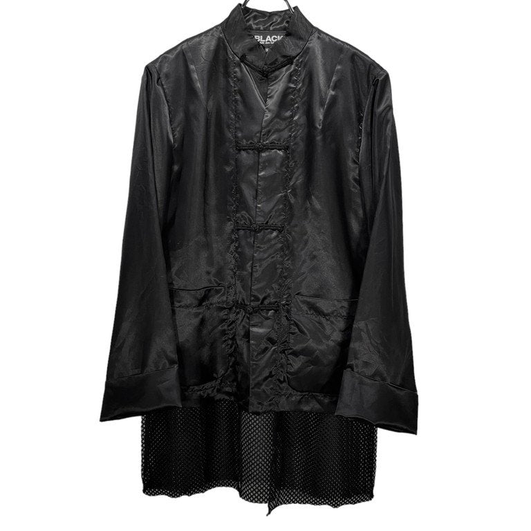 BLACK COMME des GARCONS 18AW ポリエステルサテンメッシュレイヤードカンフージャケット チャイナボタン 釈迦ボタン シャツ コート ブラック コムデギャルソン メンズ レディース ユニセックス