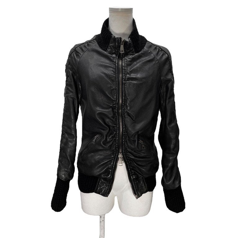 GIORGIO BRATO ラムレザーアームシャーリングニットリブブルゾン ジャケット ライダース コート アウター ジョルジオブラット レディース