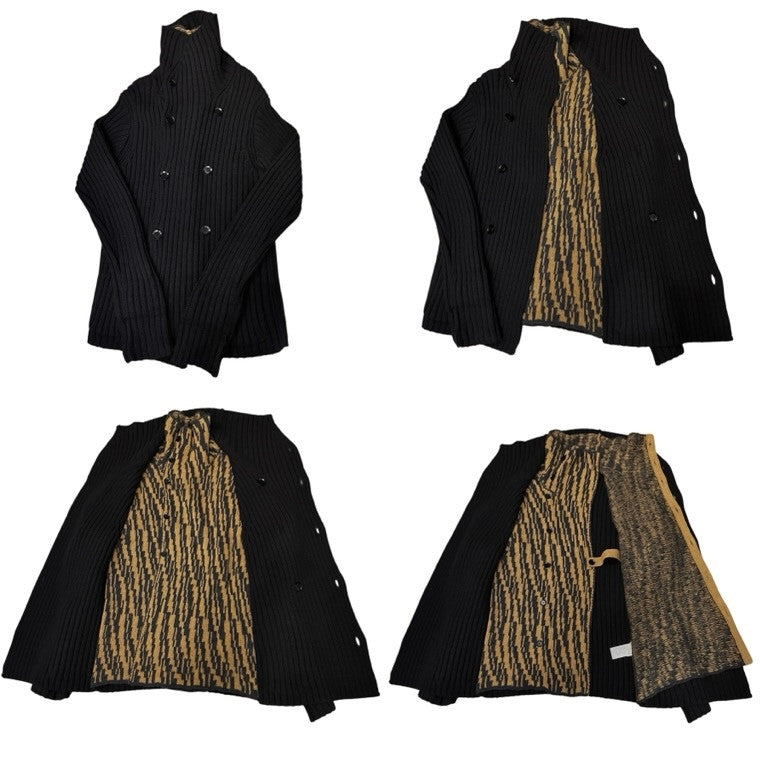 Yohji Yamamoto Pour Homme 14AW ウールハイネックレイヤードダブルブレストカミナリニットカーディガン ジャケット ブルゾン アウター Archive ヨウジヤマモトプールオム メンズ