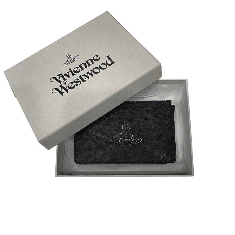 Vivienne Westwood SAFFIANO HALF MOON CARD HOLDER メタルオーブロゴハーフムーンレザーカードホルダー コインケース ウォレット