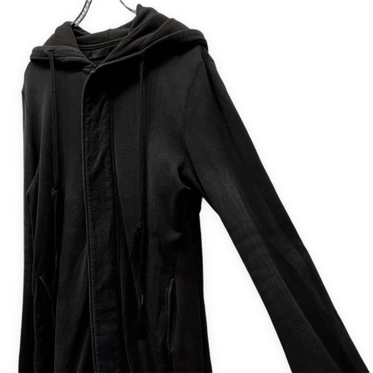 N/07 バックカットオフレイヤードサムホールリブスウェットロングパーカー フーディ 指貫 トップス アウター エヌゼロナナ メンズ