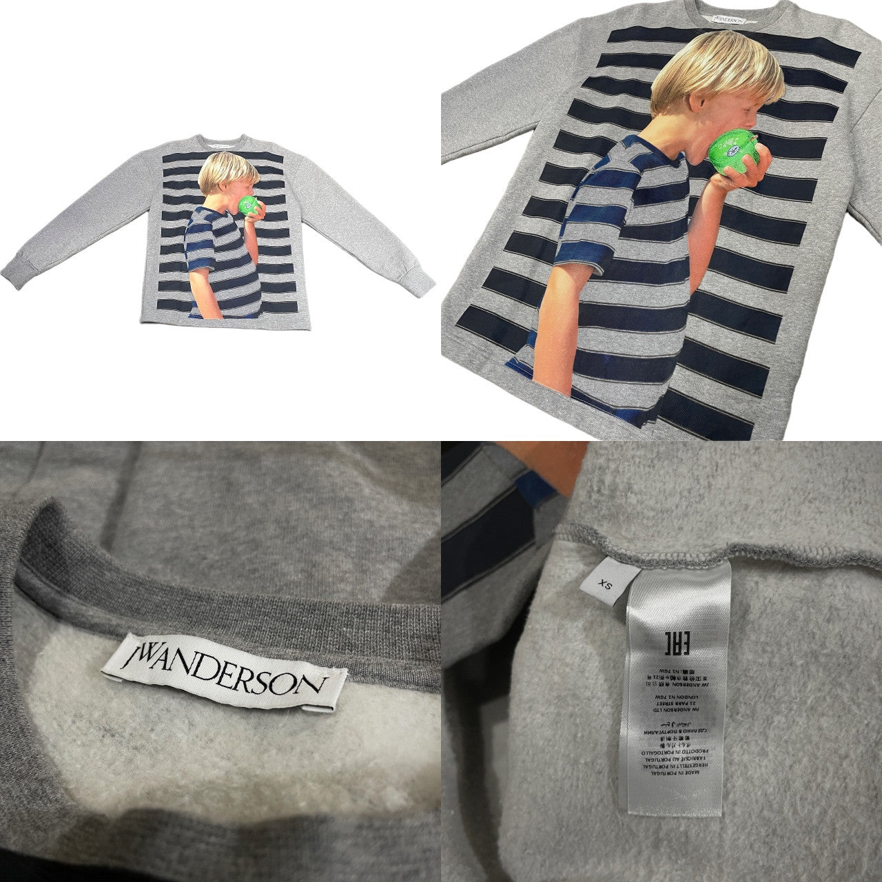 J.W. Anderson 23SS BOY WITH APPLE ボーイプリントアップル刺繍クルーネックスウェットシャツ ボーダー トップス トレーナー JW0069PG1225907 ジェイダブリューアンダーソン メンズ