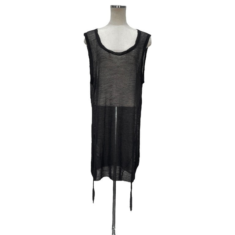 ANN DEMEULEMEESTER 00s ウールシルクシースルーノースリーブロングニット 本人期 Archive トップス カットソー ベスト 紐 ドローストリング アンドゥムルメステール