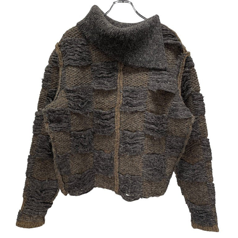 Yohji Yamamoto Femme 82AW アシンメトリーハイネックブロックチェック編みニットセーター Archive 1982 Autumn Winter 80s 90s ボロルック 最初期 超希少 柄 トップス ヨウジヤマモトファム ワイズ レディース