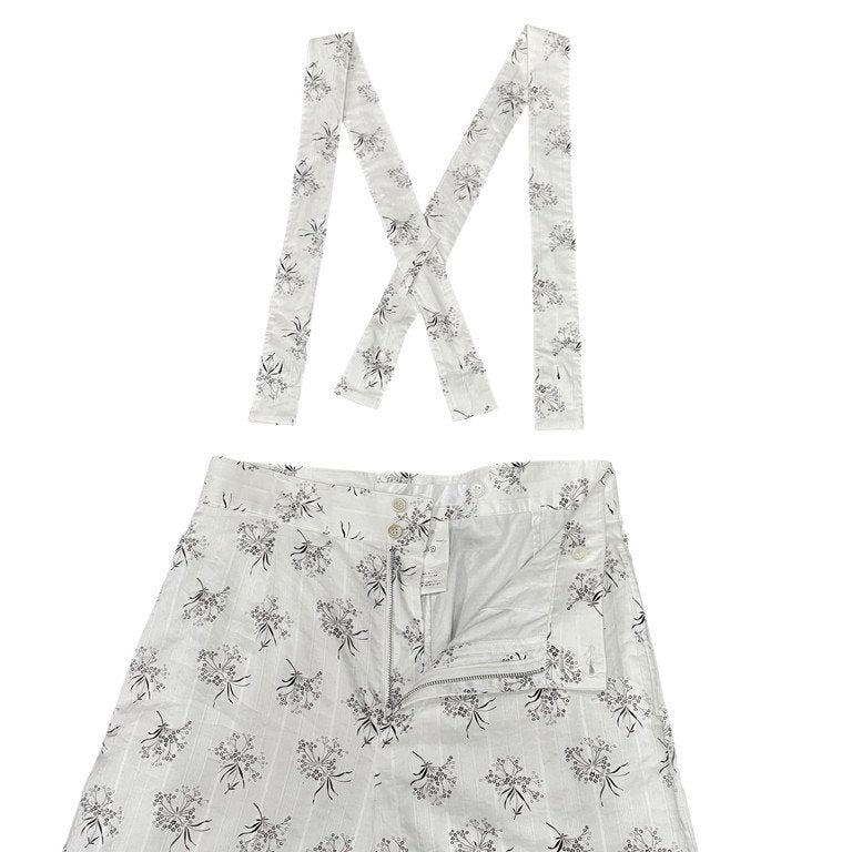 tao COMME des GARCONS 22SS フラワープリントレースヘムサスペンダーストライプワイドパンツ 花柄 総柄 サロペット タオ コムデギャルソン レディース