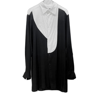Yohji Yamamoto power of the WHITE shirt 25SS RAYON MONOCHROME PANEL TUCK COLLAR SHIRT レーヨンローンモノクロパネル切替ロングシャツ ブラウス トップス 定価71,500円 ヨウジヤマモトプールオム パワーオブザホワイトシャツ